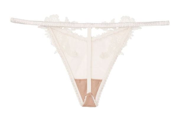 Victorias Secret Coconut White Buff Mesh Floral V-String Thong Size XL Sheer NWT