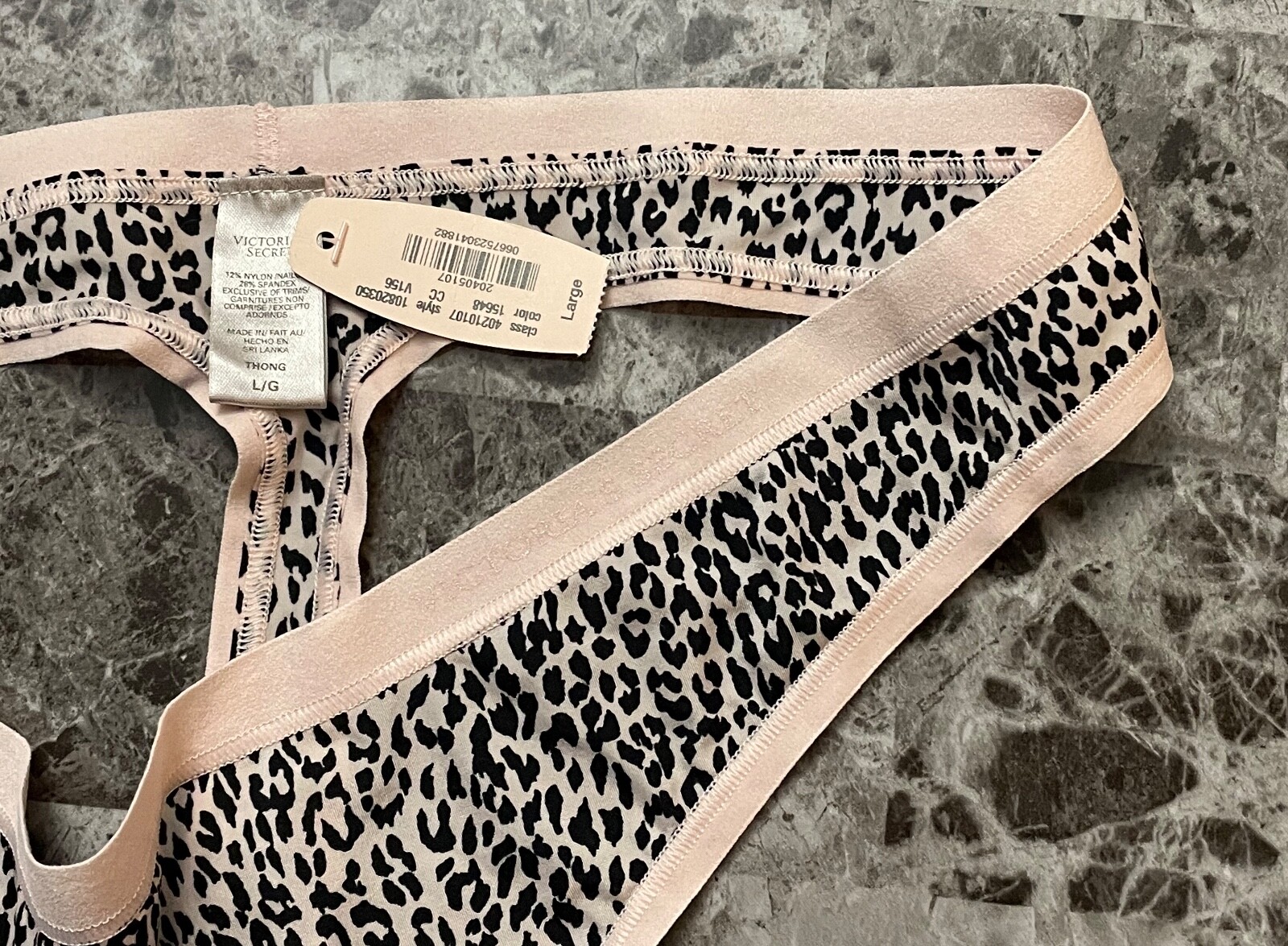 NWT VICTORIA’S SECRET L NUDE BLACK LEOPARD SMOOTH VINTAGE RARE THONG PANTIES