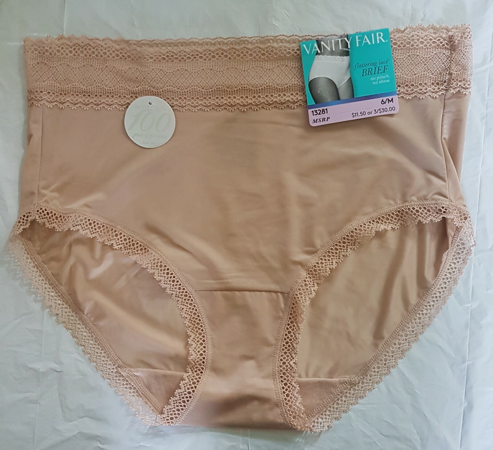 NWT Vanity Fair Flattering Lace 13281 Brief panty panties 6 M 7 L 8 XL 9 2X CLRS