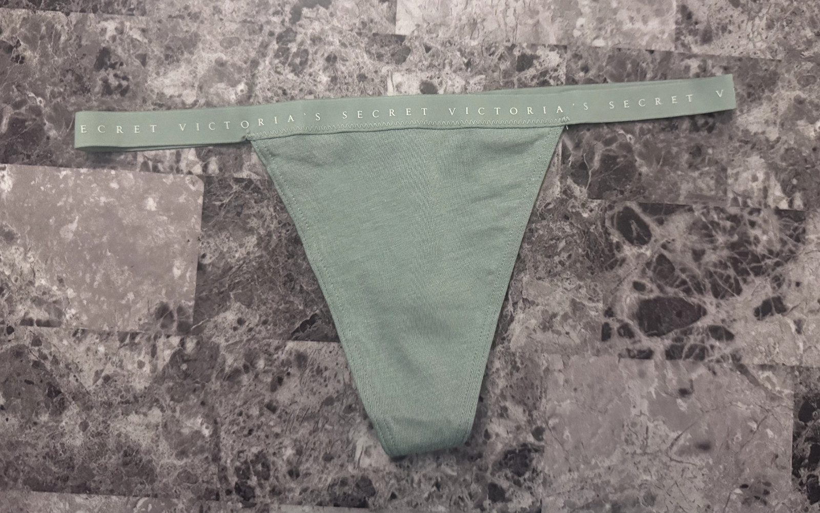 NWT VICTORIA’S SECRET GREEN LOGO LIGHTWEIGHT WAISTBAND V STRING PANTIES