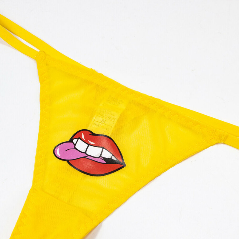 Women Lace Panties Sexy See Through Low-Rise G-string Lip Stickers Thong 3Pcs