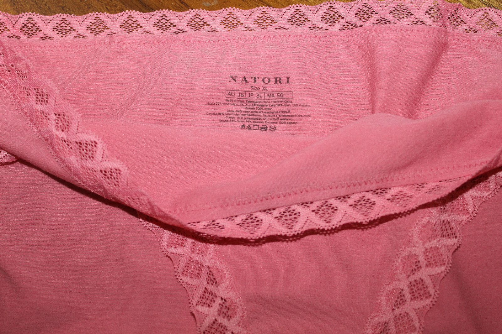NATORI BLISS BRIEFS 3-PIECE COMBO LACE TRIM DAMASK PINK LT GRAY VERBENA SIZE XL
