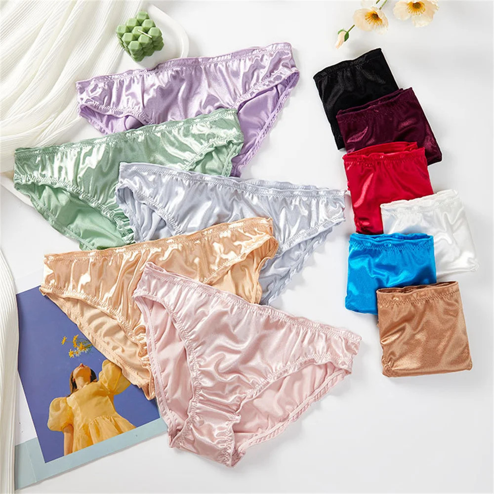 Women’s Plus Size Satin Ice Silk Seamless Frill Trim Invisible Underwear