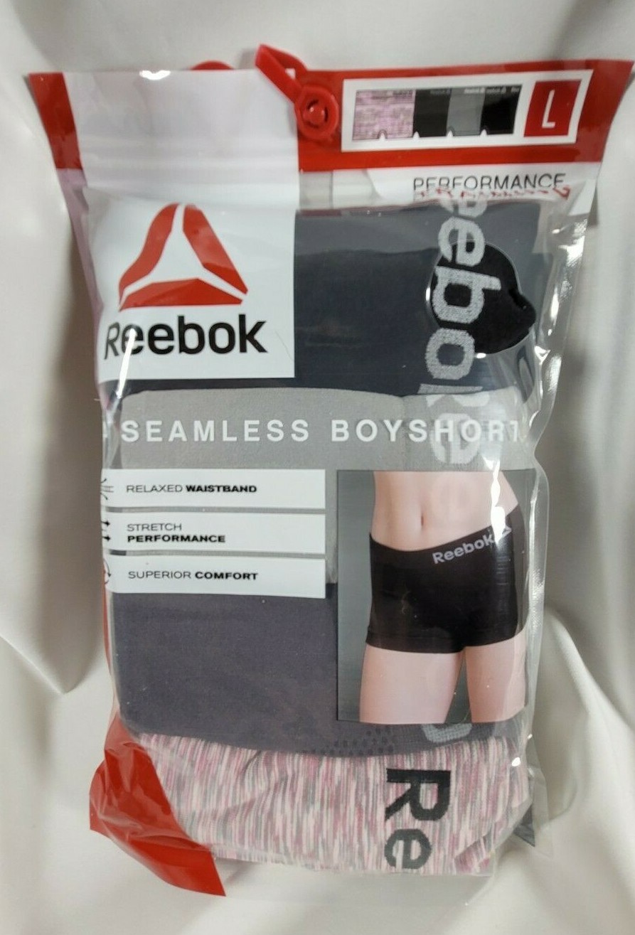 Reebok 4 Pk Seamless Boyshorts Performance Training L Black Gray Pink Stretch
