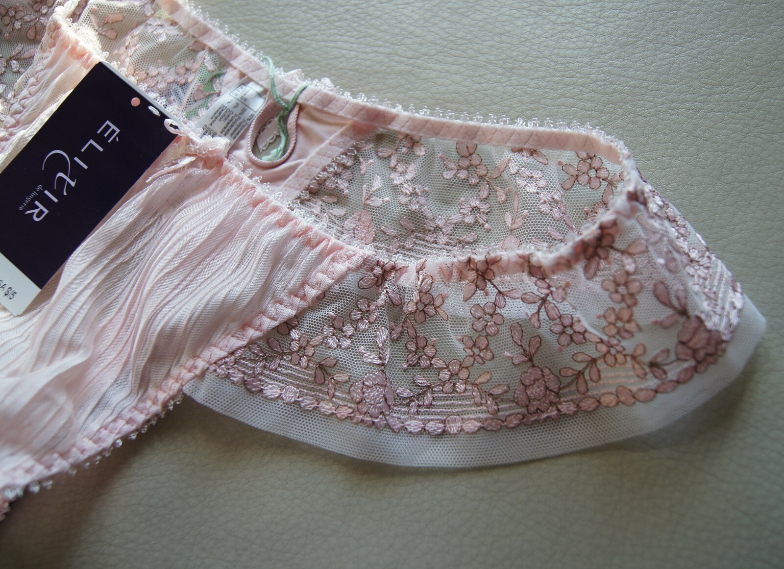 Elixir De Lingerie “Rose” Pink Pleated Sheer Wide Sided Thong G10761/112