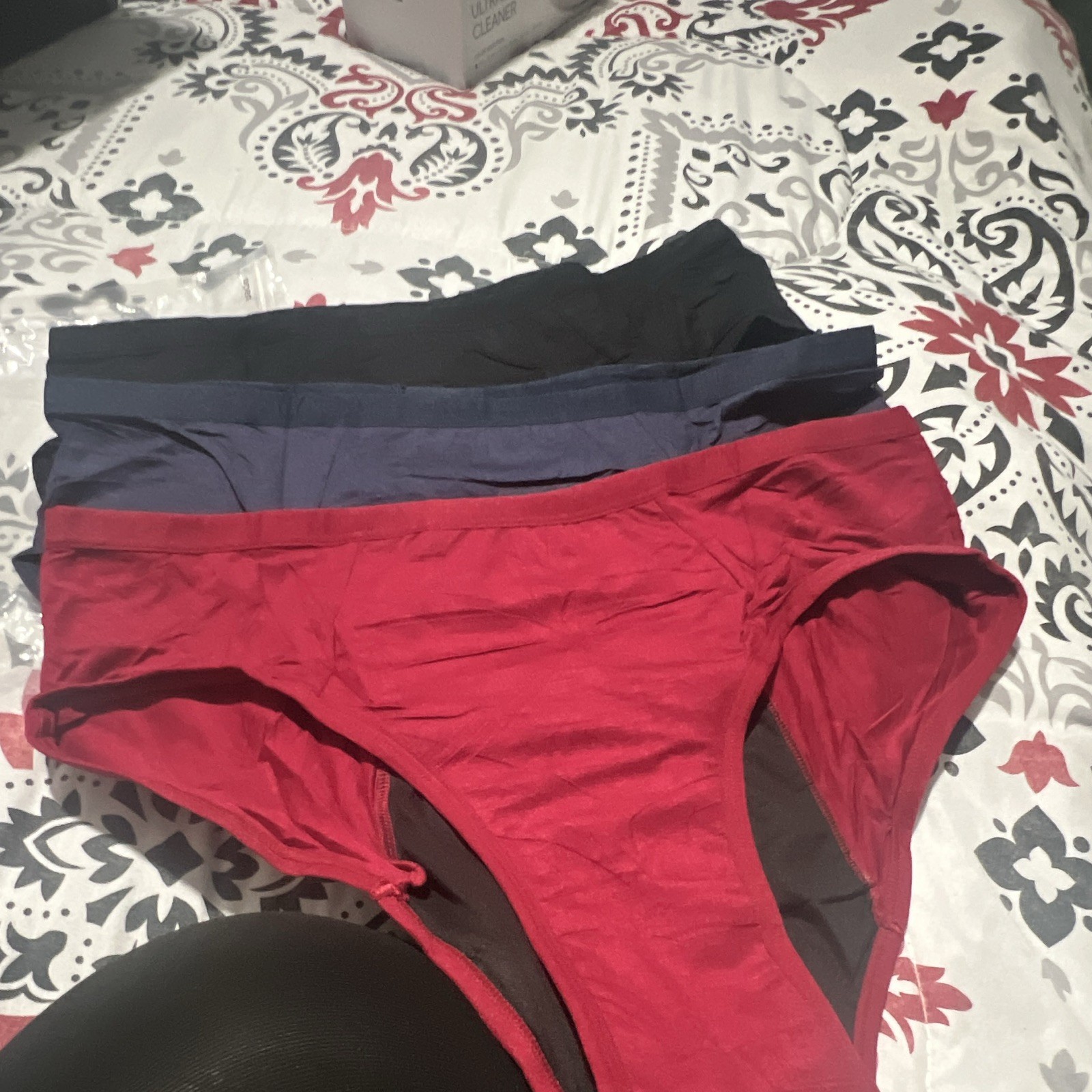 Women’s Solid Bikini Panties, Size M Regular, 3-Pack Red Blue Black