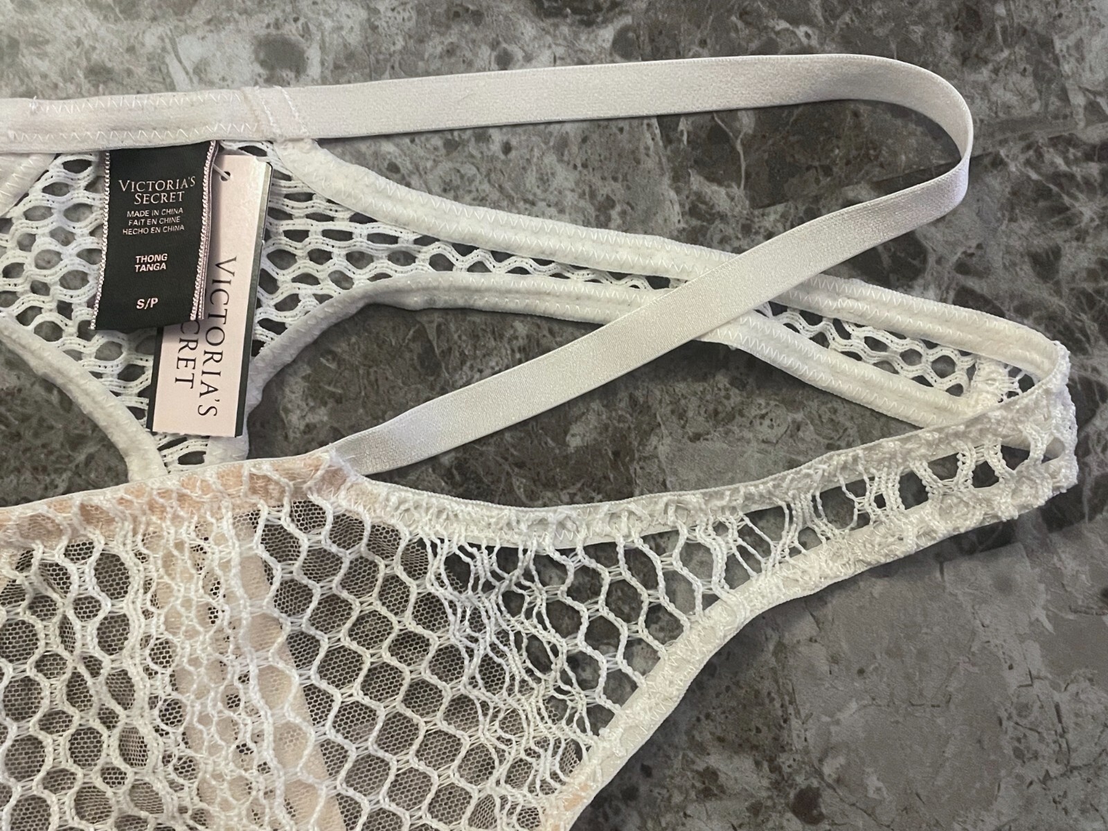 NWT VICTORIA’S SECRET SMALL FISHNET NETTED MESH STRAPPY RARE THONG PANTIES