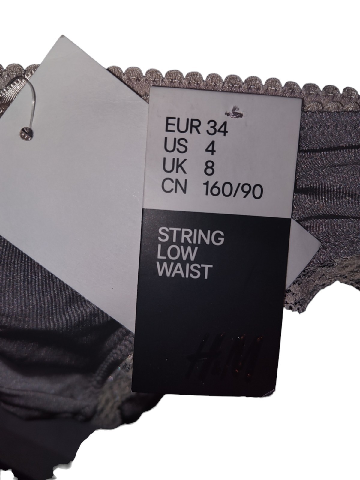 2PCs H &M String US-Size 4-Low Waist Thing With Lace Accent Gray Silver