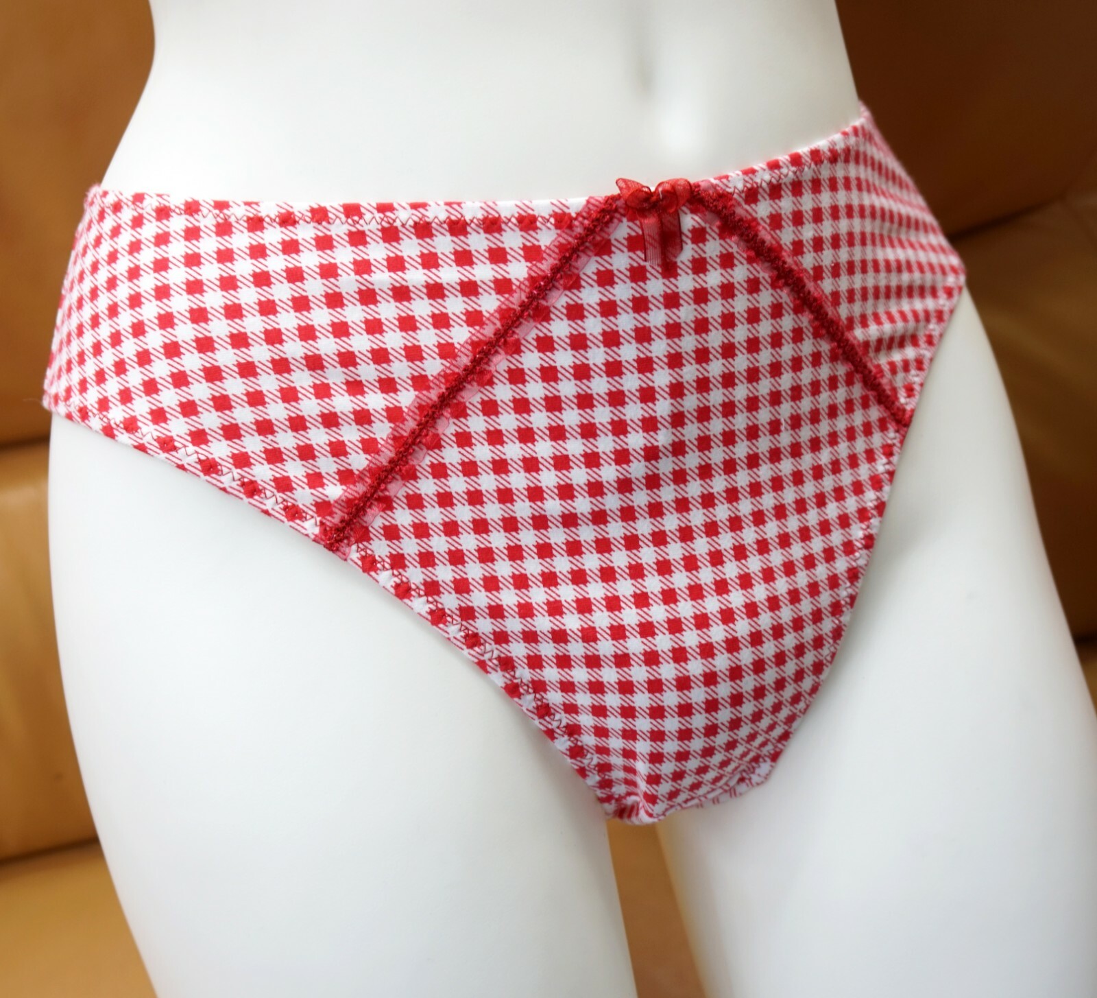 FULL COVERAGE STRETCH PANTIES HIGH RISE GINGHAM RED MADE IN EUROPE XS S M L