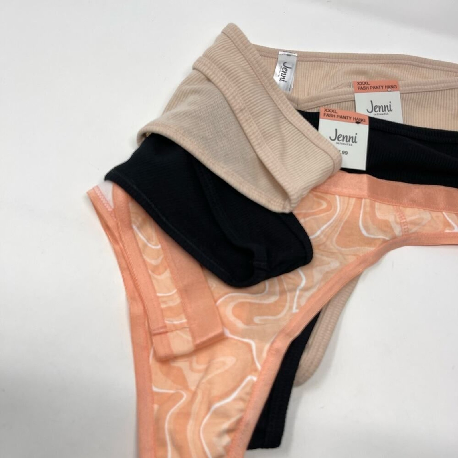 Jenni Women’s NEW 3 Pack Bundle Thong Fashion Panties Size XXXL Orange Tan Black
