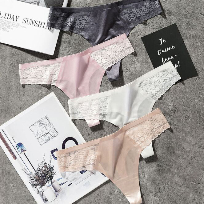 1/5 Pcs Lot Women Sexy Lace Silky Panties Thongs Brief Satin Low Waist Underwear