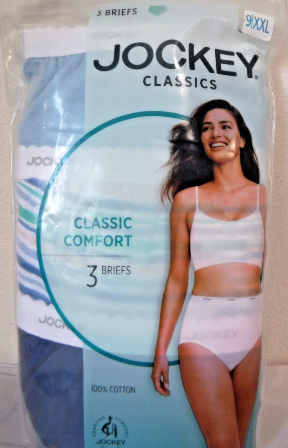 Jockey Classics 3 Briefs white elastic waistband size 9 blue stardust mix