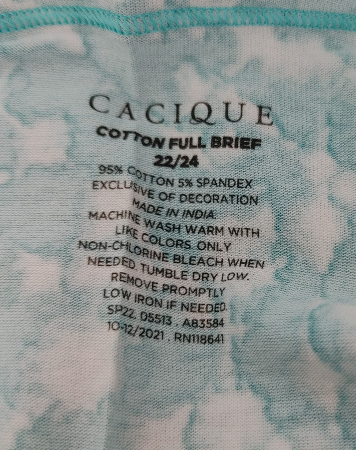 LANE BRYANT CACIQUE 22/24 TEAL BLUE WHITE TIE DYE COTTON FULL BRIEF PANTIES PLUS