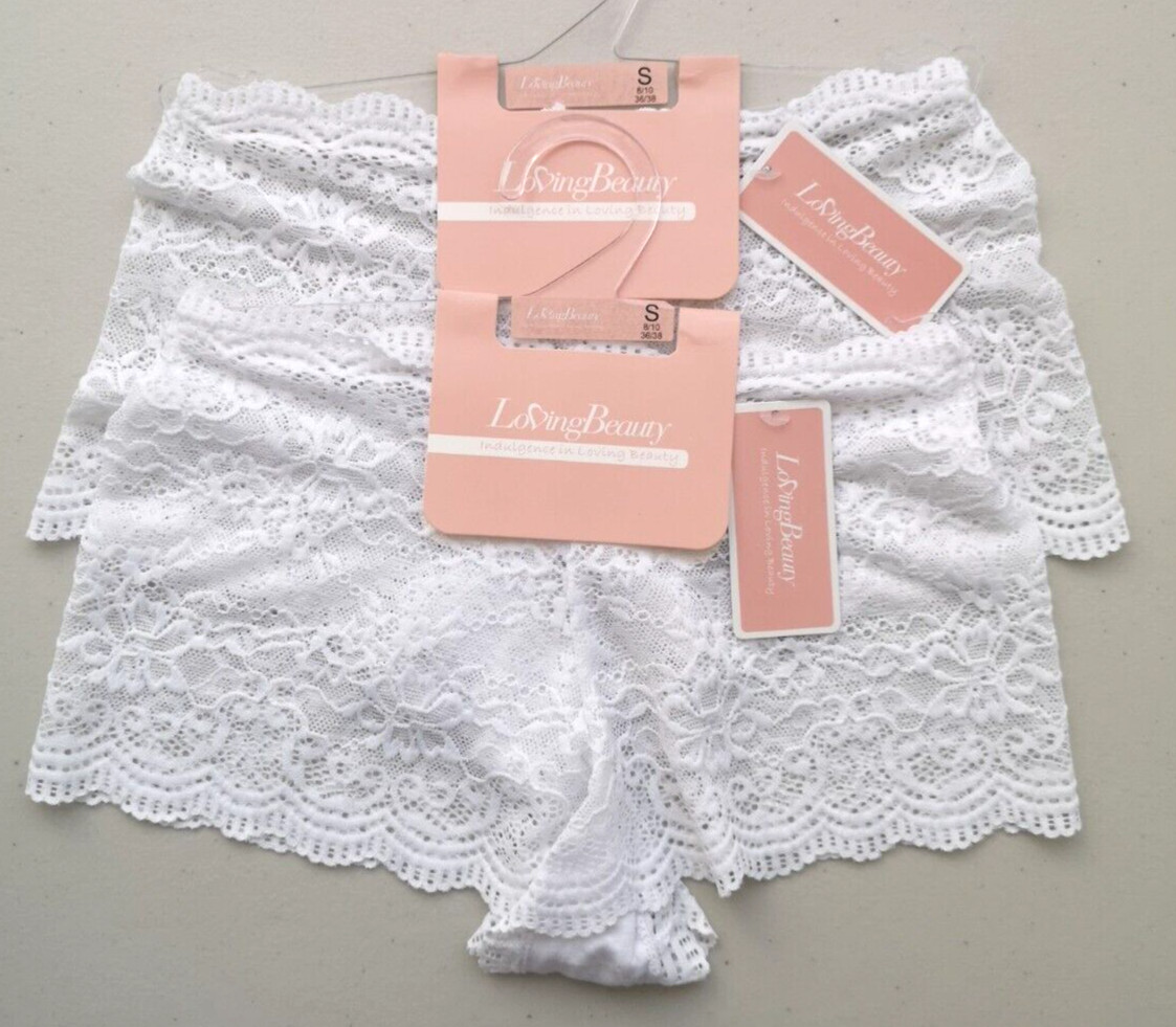 Ladies Loving Beauty Set of 2 White Lace Knickers/ Shorts 8/10 Small New