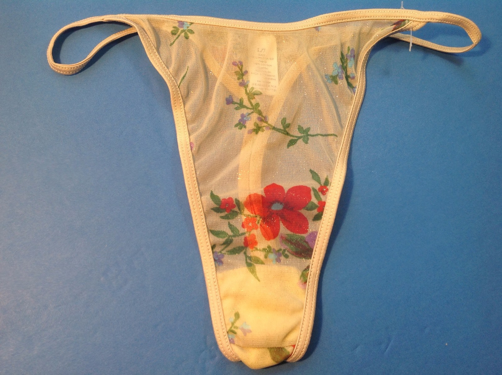 Women Panties,Thongs Size M/6 Medium GauzeShiny Floral On Beige Metallic Myanmar