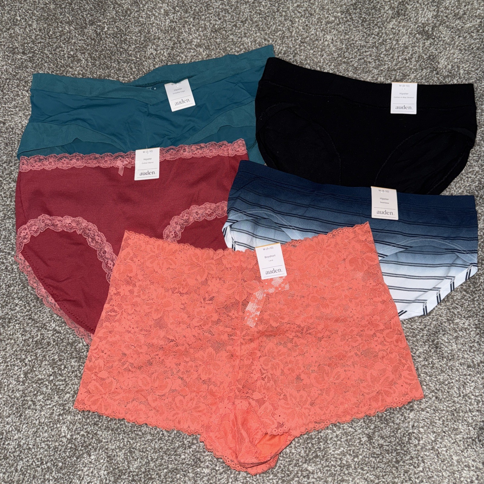 NWT Womens Auden Hipster Boyshort Panties Underwear Size M 8-10 Lot Of 5
