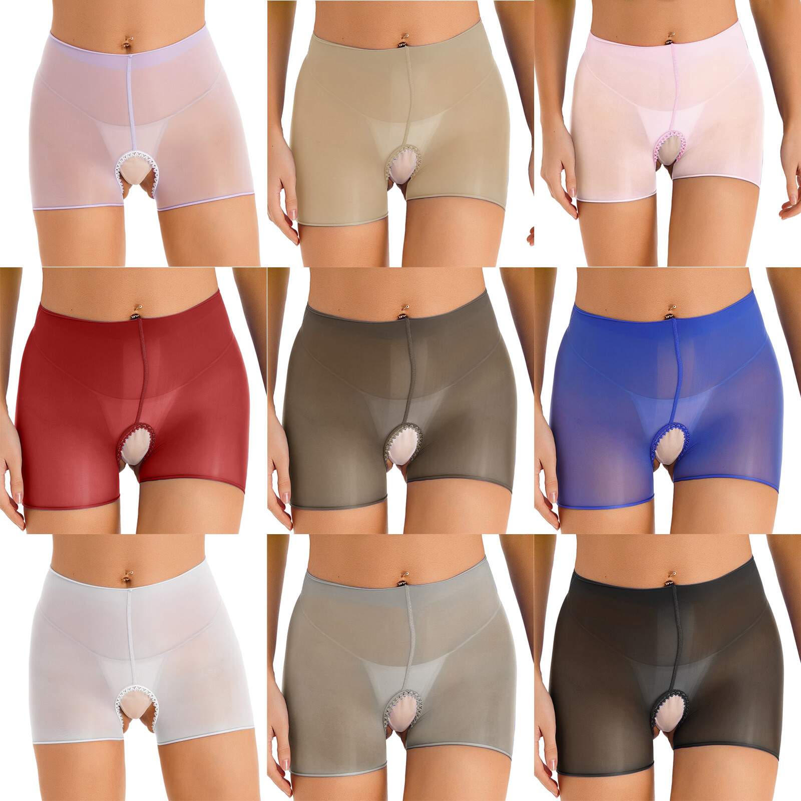 US Unisex Crotchless Panties See-through Boxer Brief Stretchy Shorts Underwear