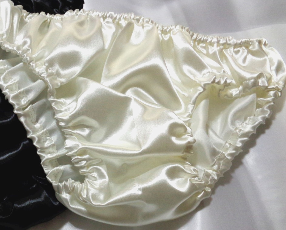 adult sissy white frilly men satin ** bikini panties bloomer dressup 33-47