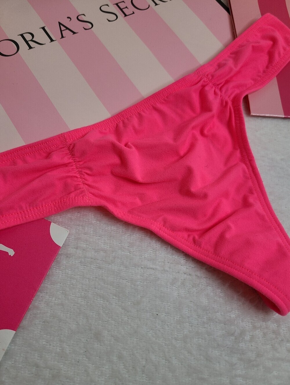 Retired VS PINK Super Smooth Microfiber Nylon Ruched Front Thong Panty Size M