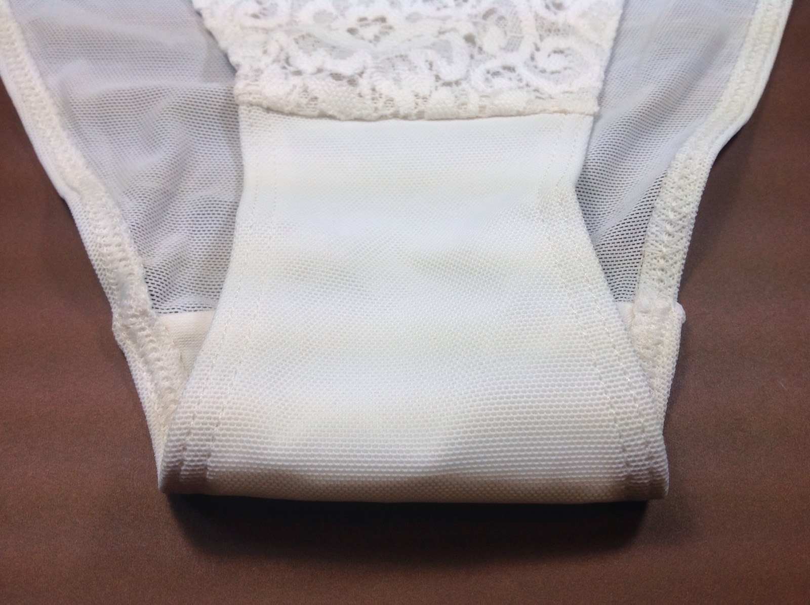 Women Panties,String Bikinis,ILUSION,Size L.BeigeIvory floral Fishnet&Decoration