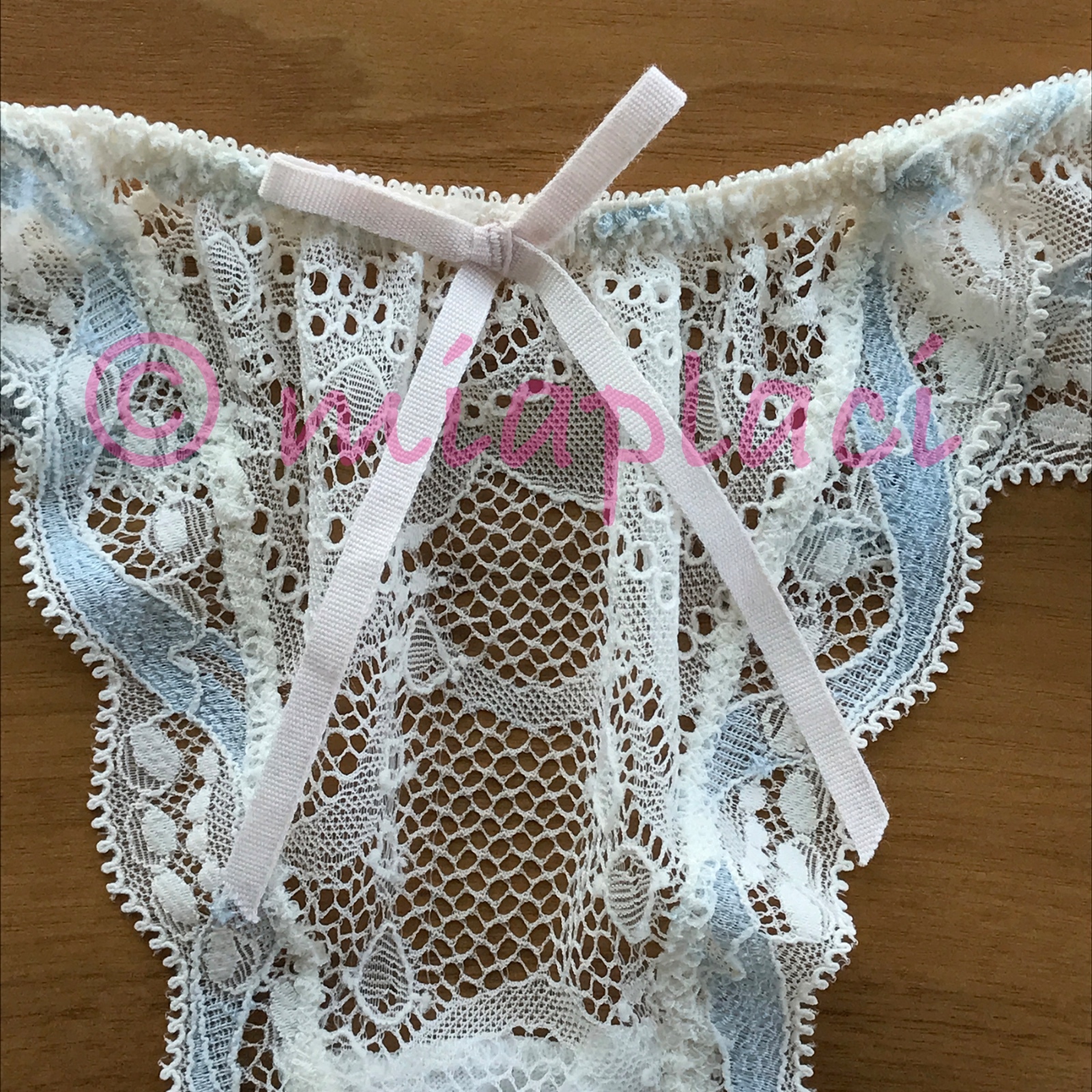 NWT Eberjey Something Blue Lace Ruffle Thong Panty #A1479LR Ivory/Blue Bridal