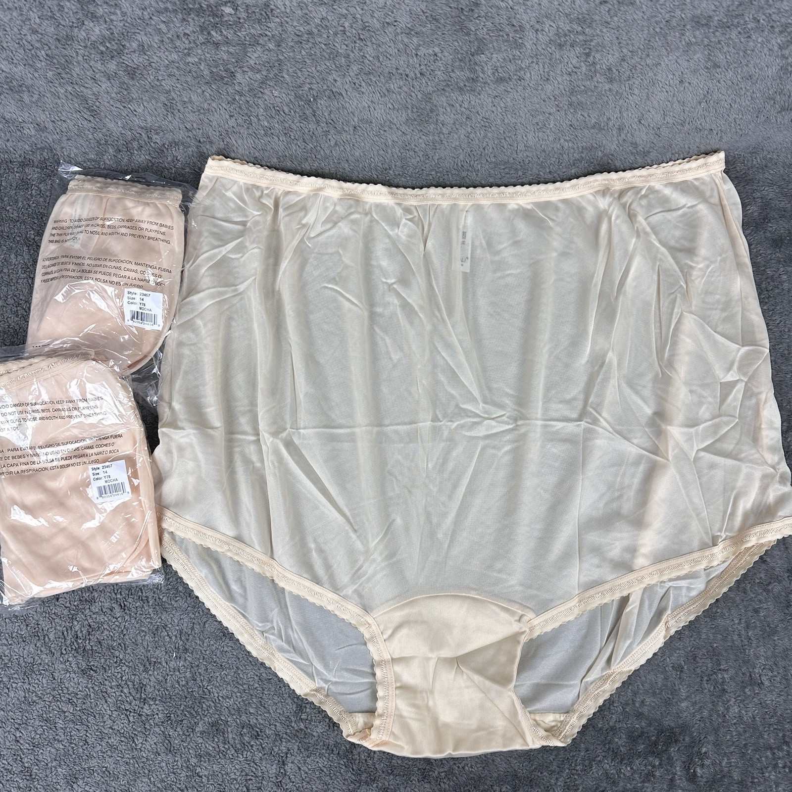 3 PAIR Bali Vintage Full Cut Silky Nylon Panties Mocha Briefs 23467 Size 14 NEW