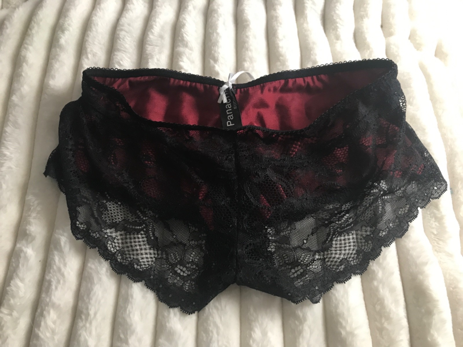 Panache black burgandy lace back Brief black lace NEW UK semi sheer small new