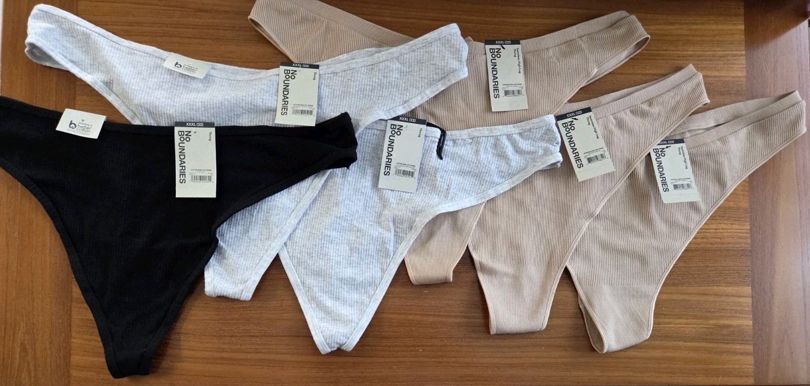 No Boundaries Women’s XXXL 22 High Leg Ribbed Thong Panties 6 PAIRS #32126