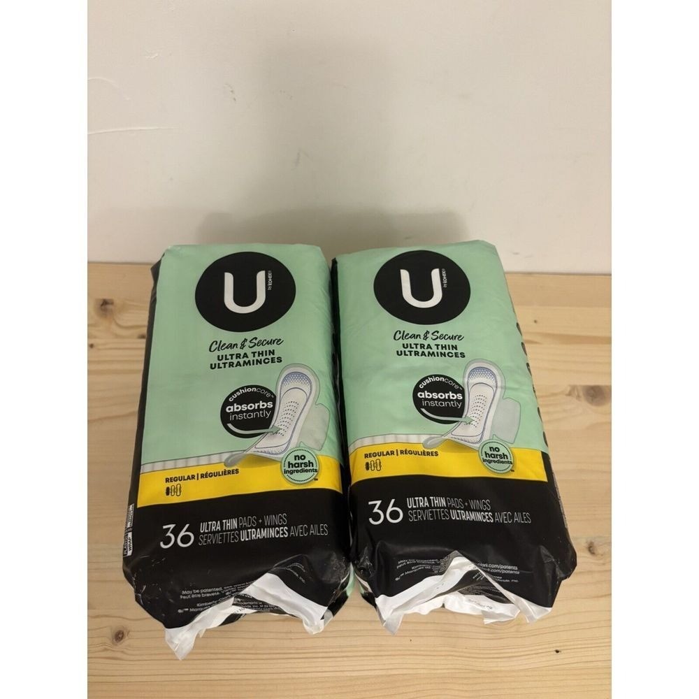 U by KOTEX Security 36 UltraThin Pads + Wings Regular LOT OF 4