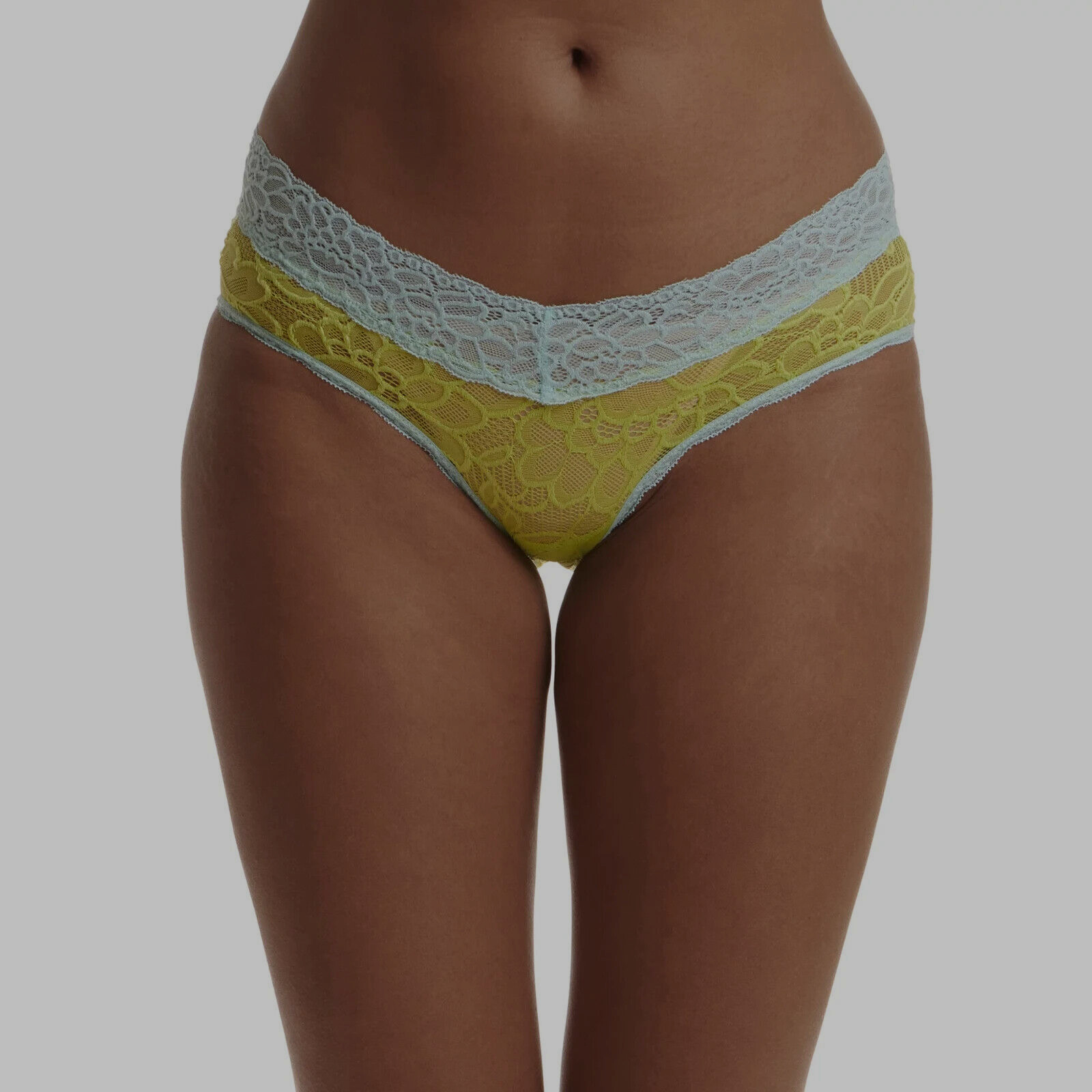 No Boundaries Women’s Lace Hipster Panties Size LARGE Lime W Blue Trim NEW