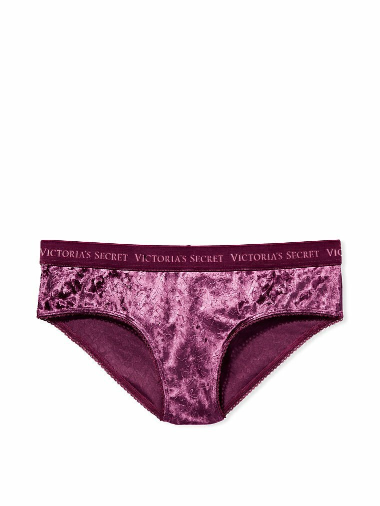 L Purple RaspBerry FULL VELVET RARE Victorias Secret LOGO Heart Hiphugger Pantie