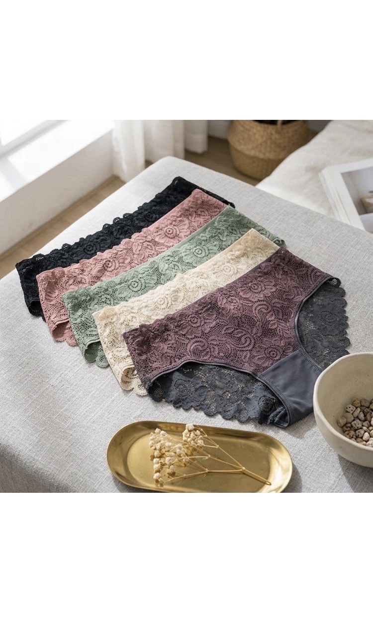 Women’s Lace Floral Brief Panties 5-Pack Cotton/Spandex Stretch S-XXL
