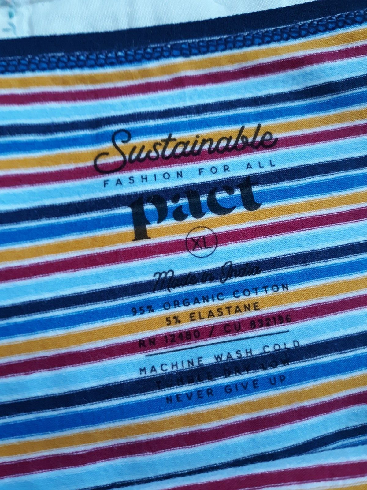 PACT Navy Striped 95% ORGANIC Cotton Set of 2 Women Size XL BIKINI Panties INDIA