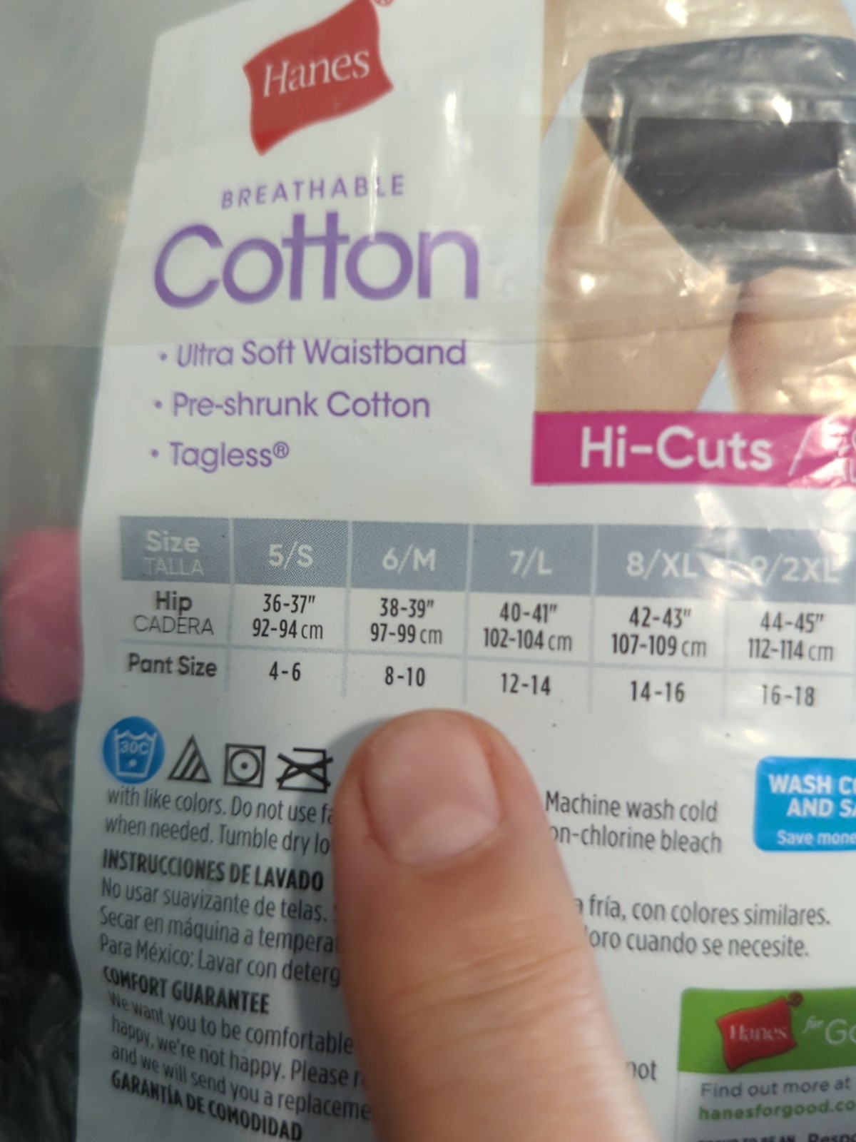 NEW Hanes 6 Pr. Women’s Size 8-10 Tagless Hi-Cuts Cotton Panties *OPEN PKG*