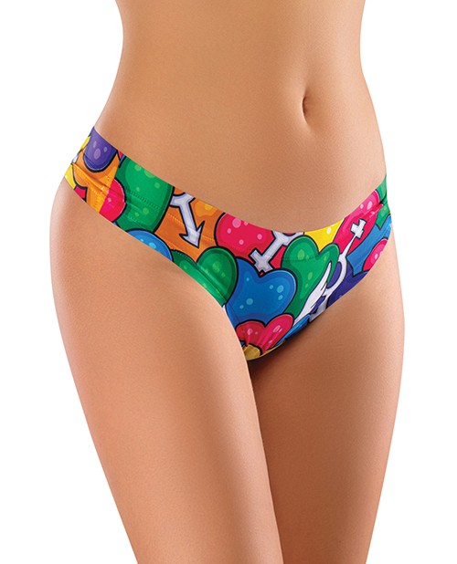 Sexy Thong Panty Rainbow Spandex Mememe Pride Hearts Printed Thong Rainbow