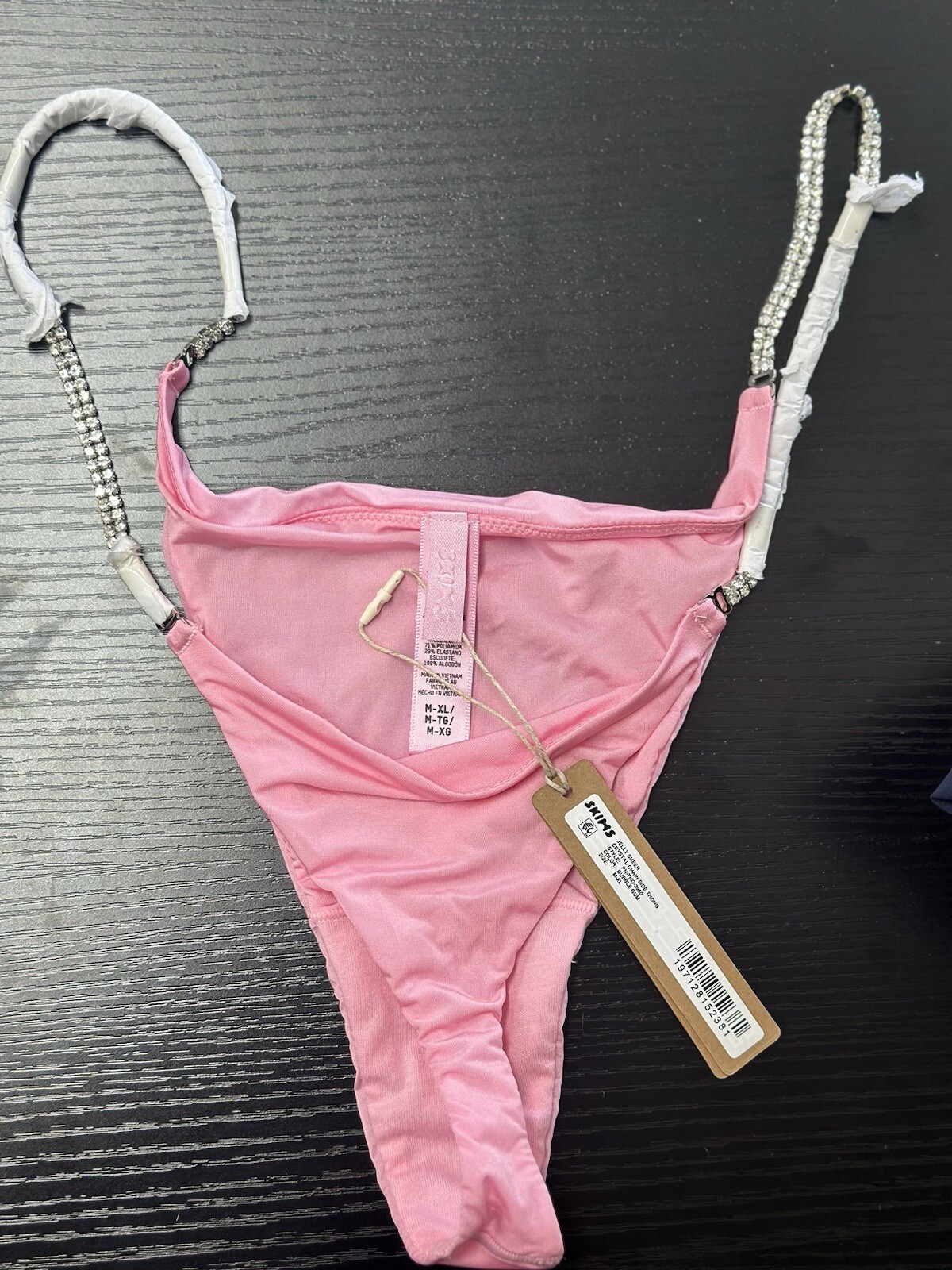 SKIMS Jelly Sheer Crystal Chain Side Thong Bubblegum Pink Fits Size M-XL