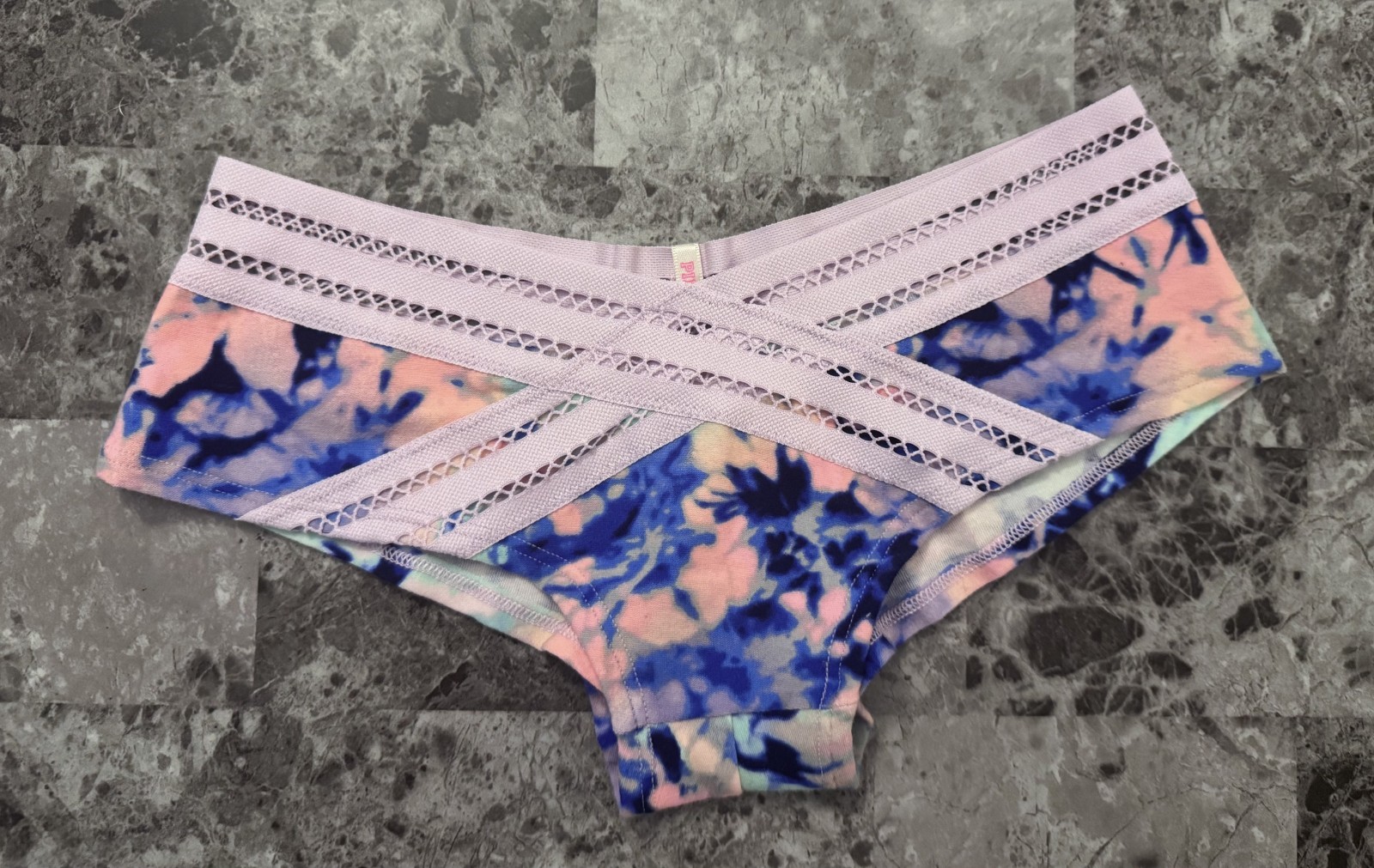 NWT VICTORIA’S SECRET PINK XS BLUE GREEN TIE DYE NETTED RARE CHEEKSTER PANTIES