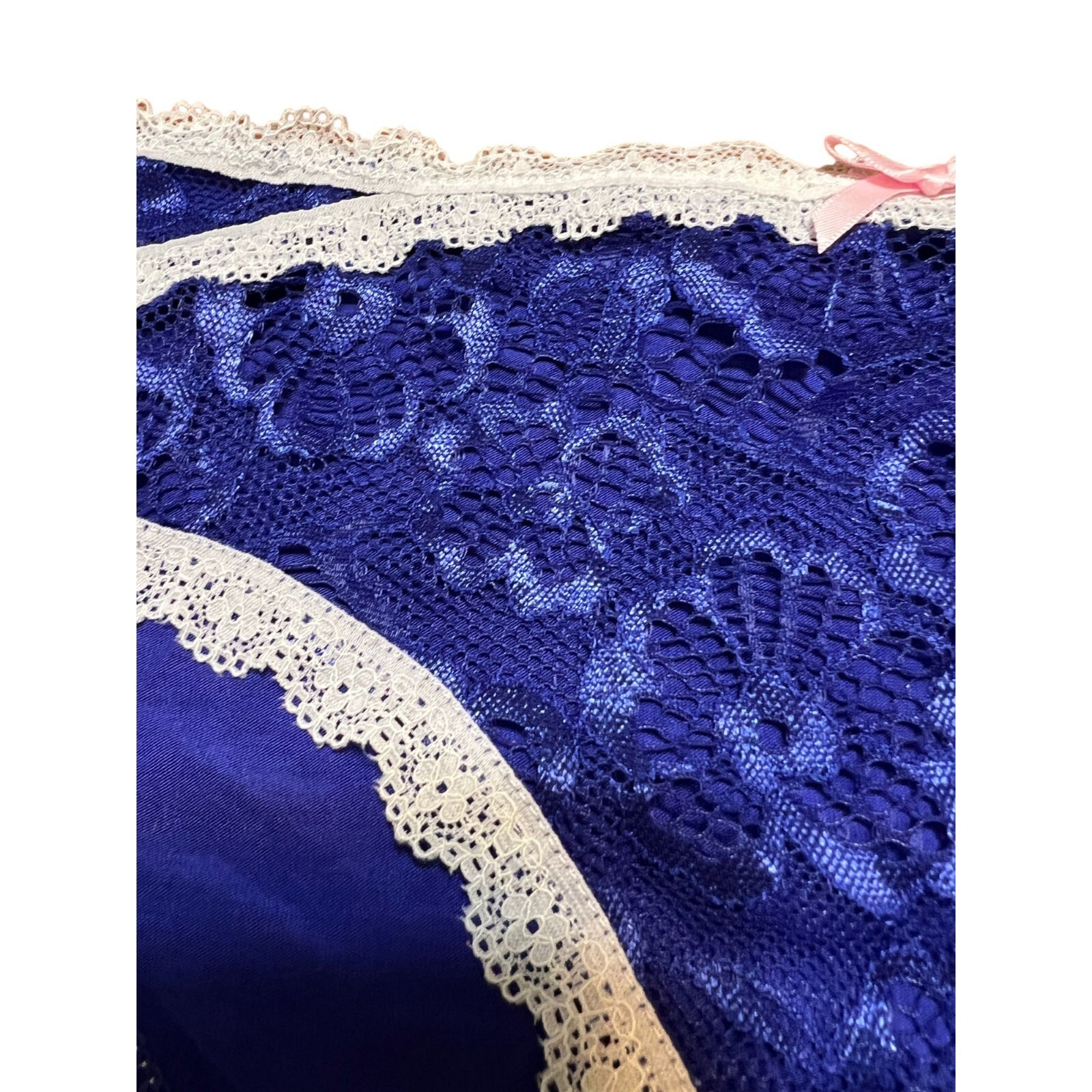 Splendies Royal Blue Womens Panties Underwear White Lace Front Size 1X NWT