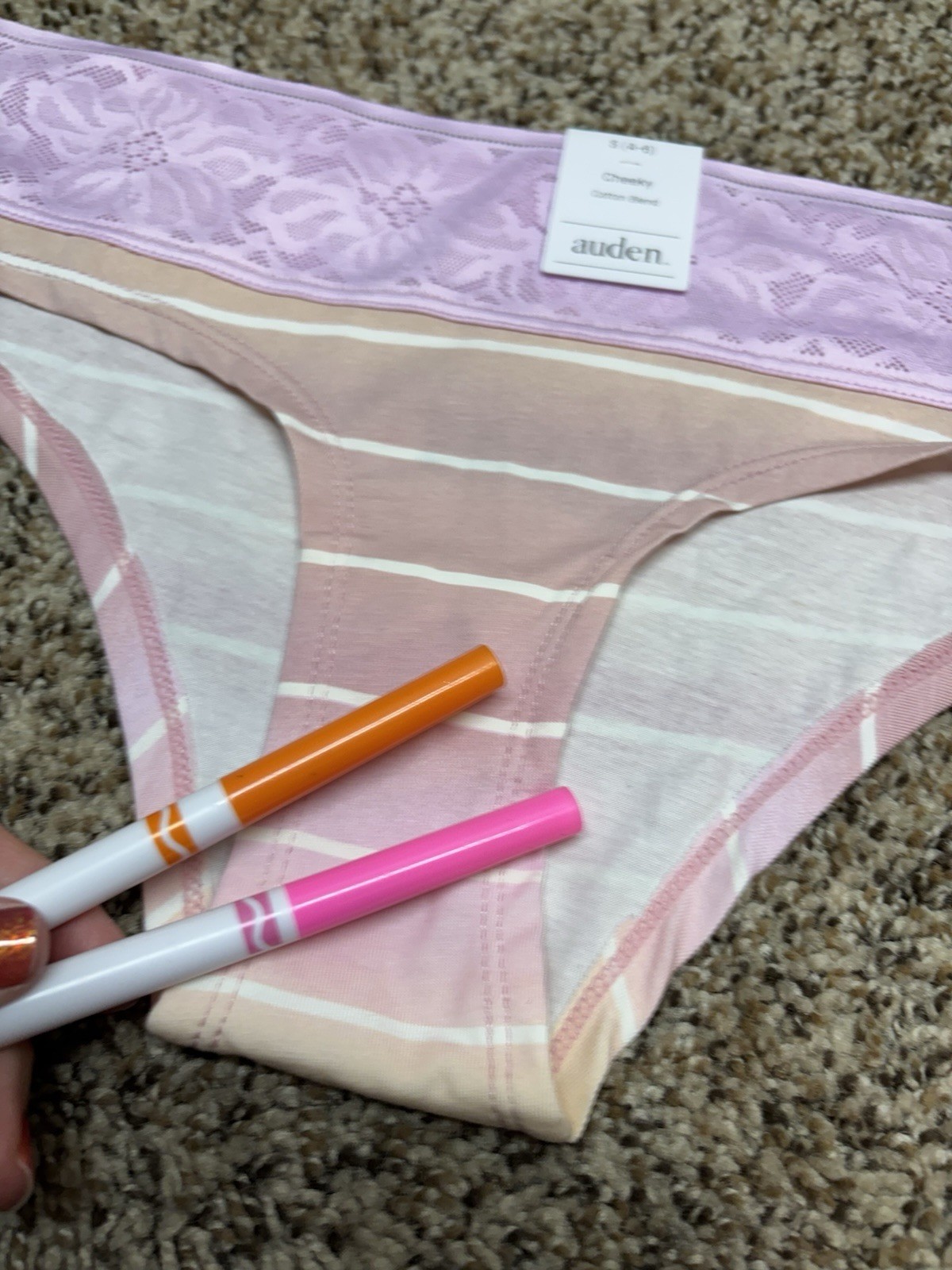 Auden Pink/Multi-Color Cotton Blend Cheeky Panty. Size: S (4-6).