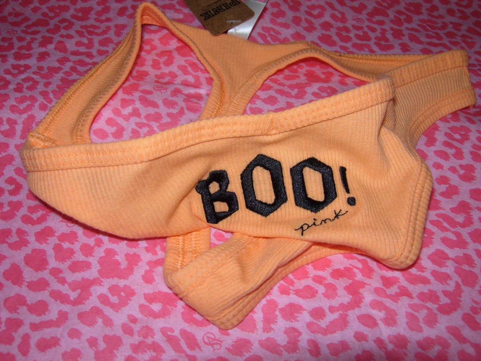 Victoria Secret PINK Sexy HALLOWEEN Thong String V-Cut LOGO Orange Boo L XXL NWT