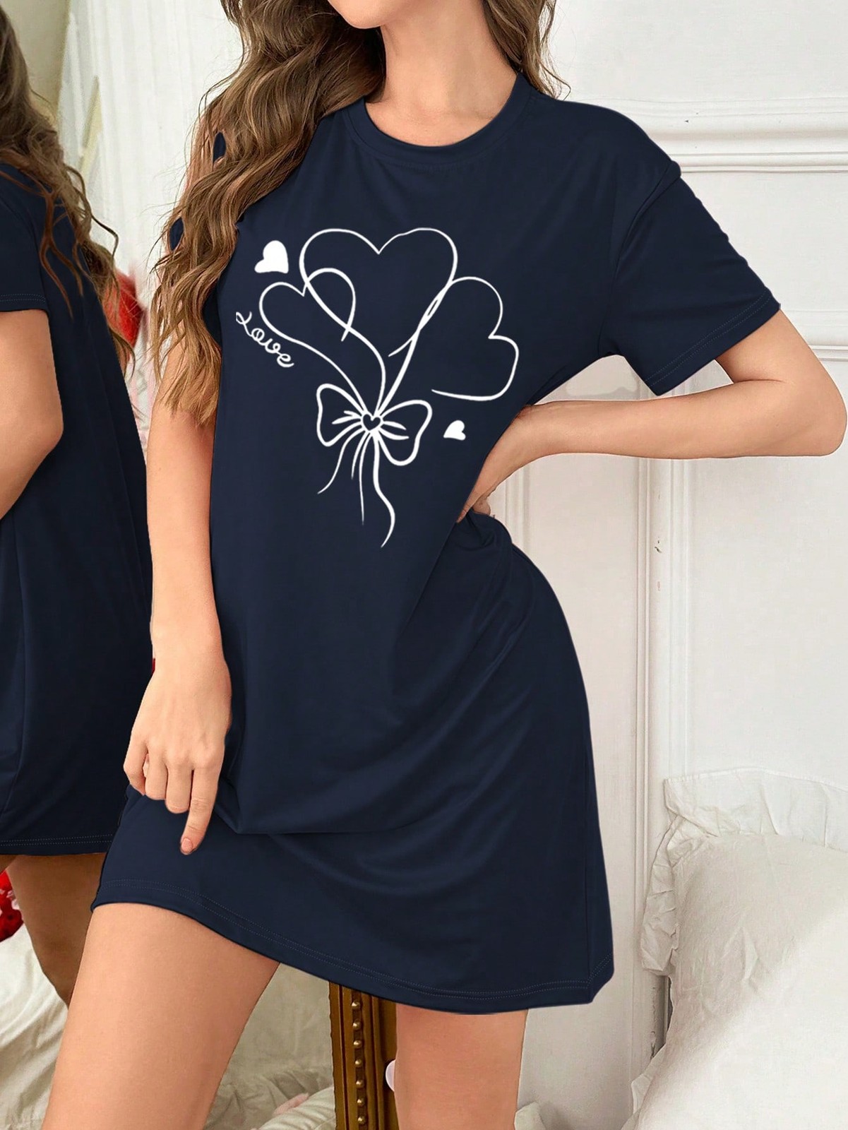 Comfortable short sleeve T shirt nightdress with heart motif for relaxed nights cheap24