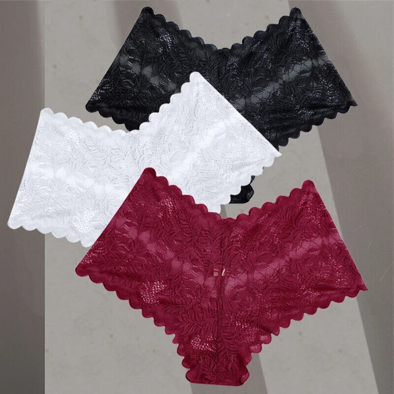 3 Pack Women Sexy Lace Panties Underwear Thongs Bikinis Fashion With lace trim