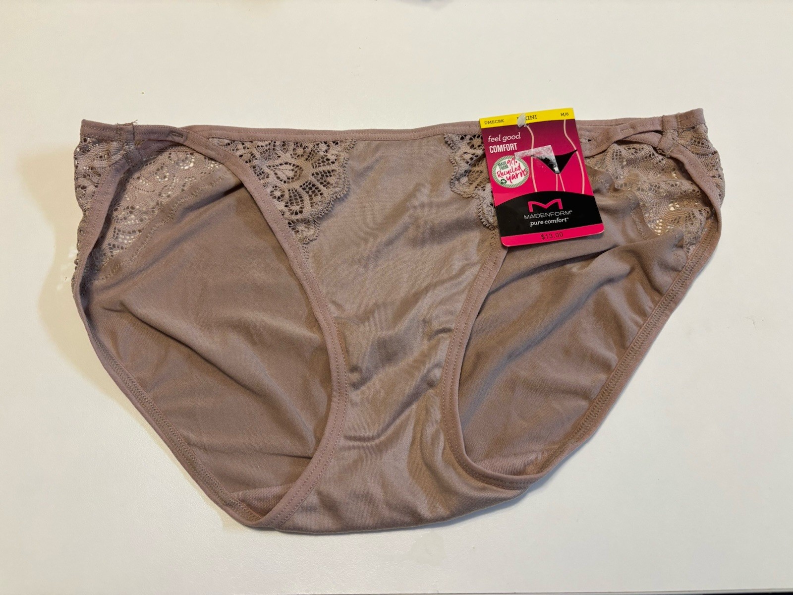NWT Maidenform SZ Medium 6 Pure Comfort Beige Bikini