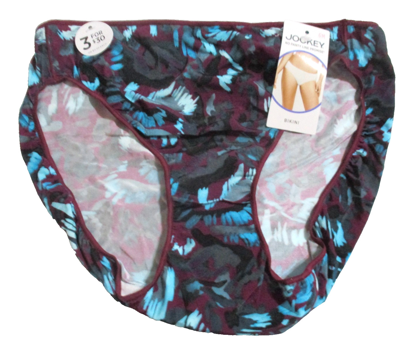 JOCKEY SZ 6 M BIKINI 1370 TACTEL NO PANTY LINE PROMISE TEAL PURPLE GEO PANTIES