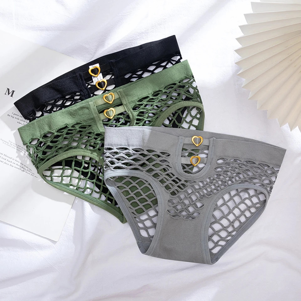 Mid Waist Panties Hollow Heart Detail Stretch Soft Comfortable Briefs Fit