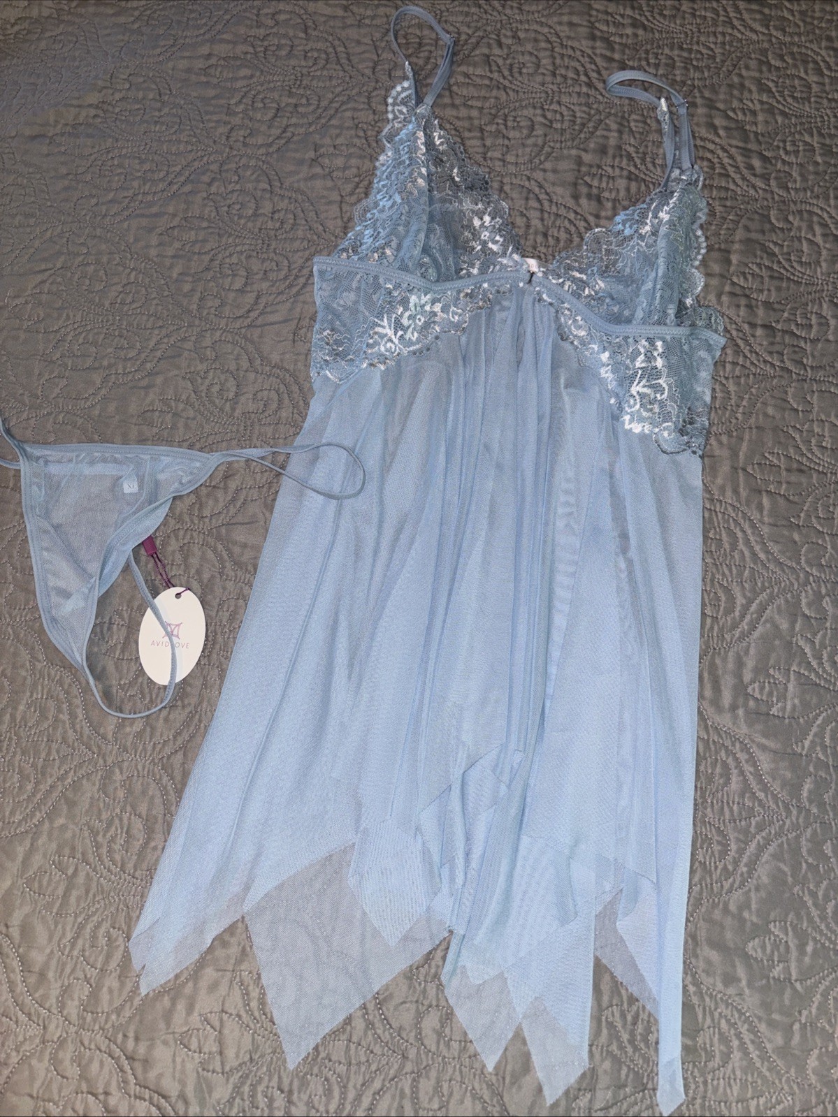 Baby blue Lingerie Open Front Baby Doll Teddy With G String Size XL