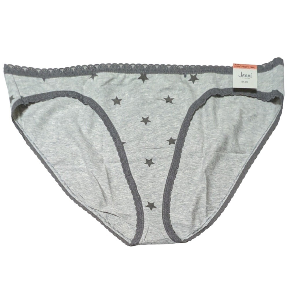 Jenni Intimates Grey Star Lace Trim Bikini Panty Cotton Underwear Plus Size XXXL
