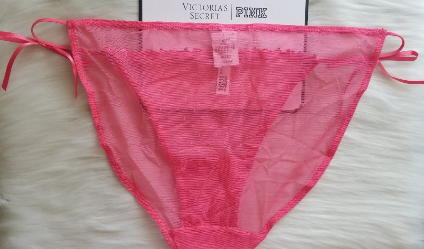 VICTORIA’S SECRET PINK WINK STRING BIKINI PANTY HIBISCUS EMBROIDERY XL PINK