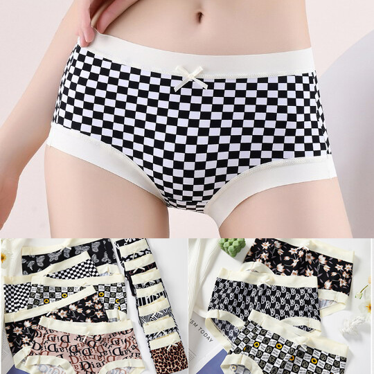 Women Briefs High Waist Pant Ice silk Seamless Floral Plus size Underpants 90801