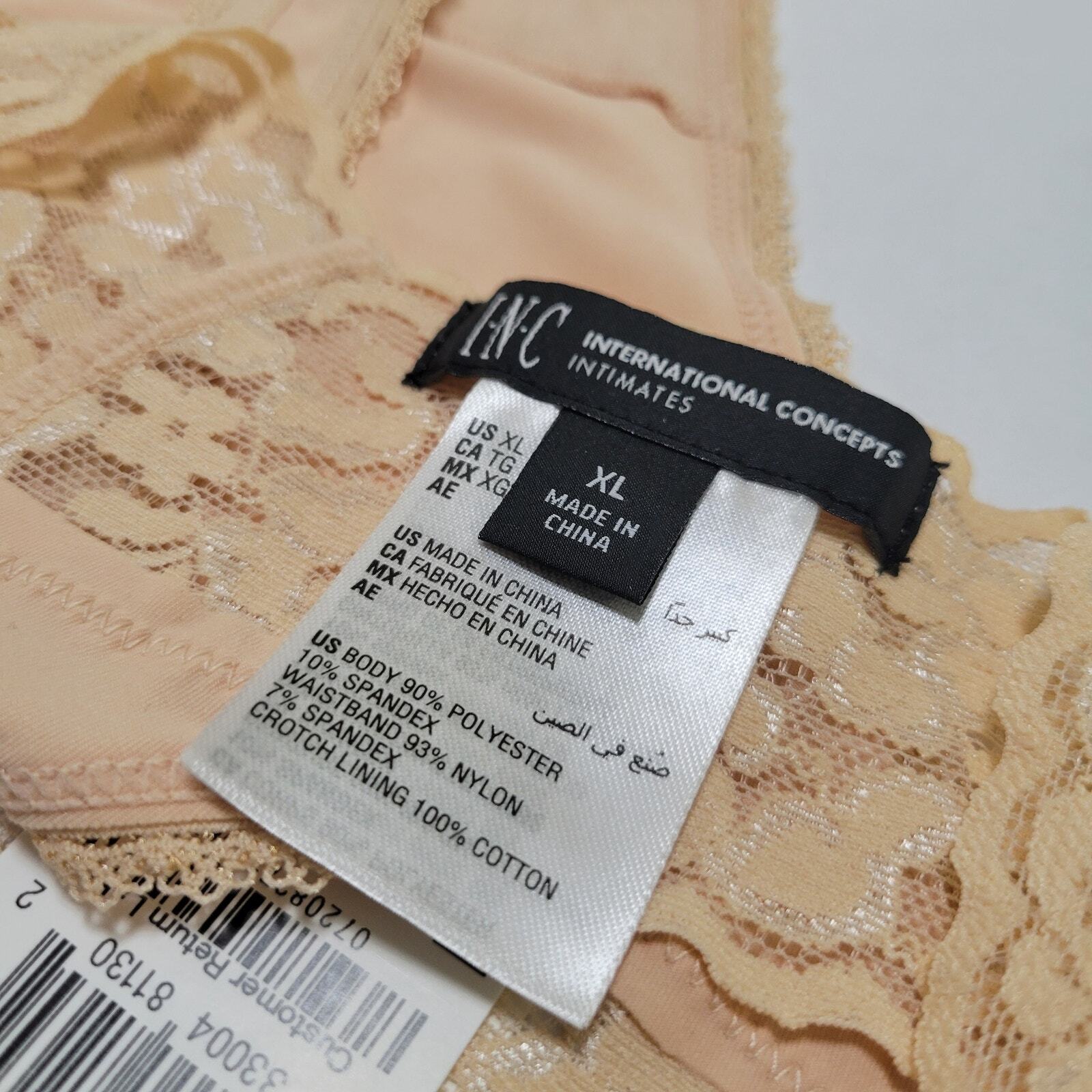 INC Women’s Lace-Trim Thong Lingerie Underwear Almond Latte NWT Size XL